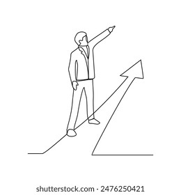 One continuous line drawing of employee grow up their career in one company vector illustration. Also illustration for business people grow up their company. Business design concept in simple linear.