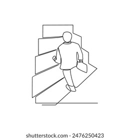 One continuous line drawing of employee grow up their career in one company vector illustration. Also illustration for business people grow up their company. Business design concept in simple linear.