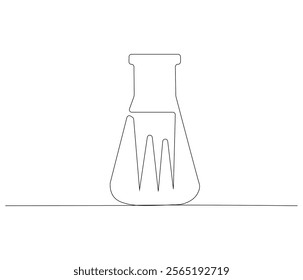One continuous line drawing of Erlenmeyer flask. Single line of Erlenmeyer flask vector illustration

