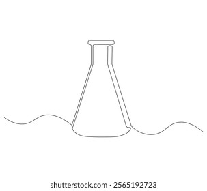 One continuous line drawing of Erlenmeyer flask. Single line of Erlenmeyer flask vector illustration

