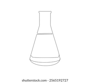 One continuous line drawing of Erlenmeyer flask. Single line of Erlenmeyer flask vector illustration

