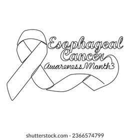 One continuous line drawing of esophageal cancer awareness month with white background. Awareness ribbon design in simple linear style. healthcare and medical design concept vector illustration.
