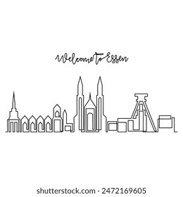 One continuous line drawing of Essen skyline vector illustration. Modern city in Europe in simple linear style vector design concept. One big city in Germany. Iconic architectural building design.