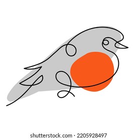 One continuous line drawing Eurasian Bullfinch, Hand Drawn Cute Bird Vector sketch icon isolated on white background. Seasonal Design element. Bright red bird is winter symbol. Pyrrhula pyrrhula