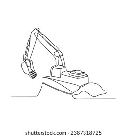 Eine durchgängige Zeichnung des Baggers im Bauprojekt . Konstruktionsprojekt Design Konzept mit einfachem linearen Stil. Bauprojekt Vektordesign-Konzept Illustration.