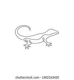 One continuous line drawing of exotic desert lizard for company logo identity. Cute desert animal mascot concept for reptile pet lover organization. Single line draw graphic design vector illustration