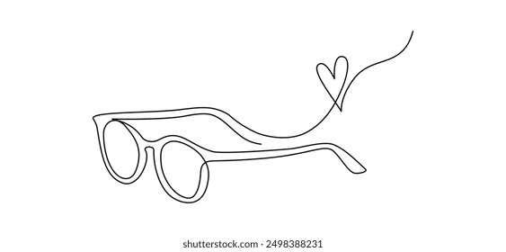 Un dibujo de línea continua de gafas. Símbolo de gafas y gafas de sol en estilo lineal simple. Concepto de verano en trazo editable. Ilustración vectorial de contorno de Doodle