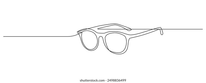 One continuous line drawing of eye glasses. Eyeglasses and sunglasses symbol in simple linear style. Summer concept in Editable stroke. Doodle monoline vector illustration