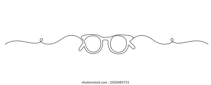 One continuous line drawing of eye glasses. Eyeglasses and sunglasses symbol in simple linear style. Summer concept in editable stroke. Doodle fashion vector illustration