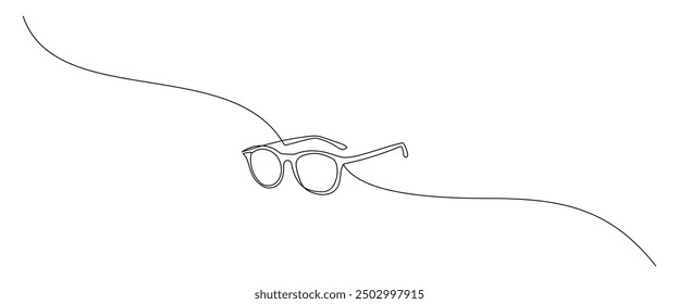 One continuous line drawing of eye glasses. Eyeglasses and sunglasses symbol in simple linear style. Ophthalmology concept in editable stroke. Doodle vector illustration