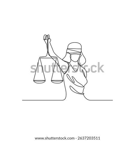 One continuous line drawing of a The eyes of the Goddess of Justice covered with cloth vector design illustration. Justice themes design in simple linear style concept. Suitable for your asset design.