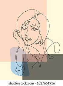 one continuous line drawing of face and hairstyle, fashion concept, minimalist female beauty, vector illustration isolated on white background