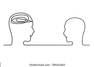 One continuous line drawing face to face human head silhouette white background  EPS10 vector illustration for banner  web  template  postcard  Black thin line man  Teacher   pupil