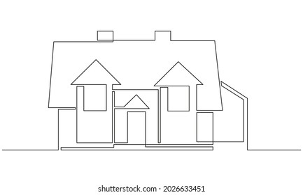 One continuous line drawing of family two story house at village. Modern concept of Home architecture in simple linear style. Doodle Vector illustration