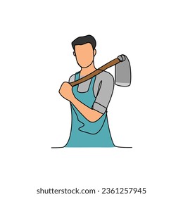 One continuous line drawing of Farmer profession with white background. Farmer profession design concept in simple linear style. Farmer profession design concept vector illustration