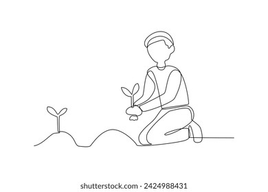 One continuous line drawing of Farmer activity. Agricultural concept. Doodle vector illustration in simple linear style.