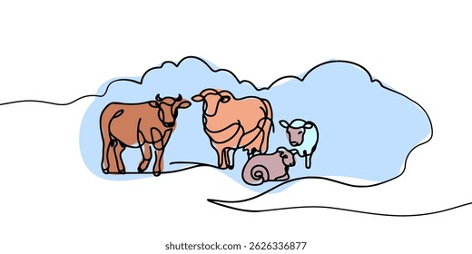 One continuous line drawing of Farmer activity. Agricultural concept. Doodle vector illustration in simple linear style.