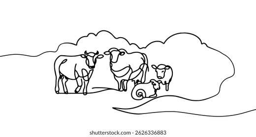 One continuous line drawing of Farmer activity. Agricultural concept. Doodle vector illustration in simple linear style.