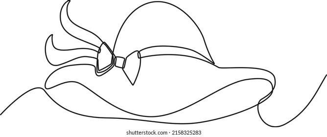 One continuous line drawing of Female beach hat with ribbon. summer party. Single line draw design graphic illustration.