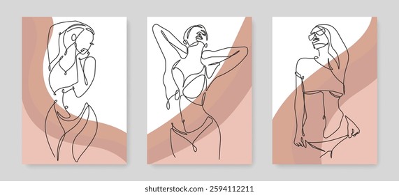 One Continuous Line Drawing of Female Figure Wall Art Print Design. Woman Body Minimalistic Linear Style for Home Modern Decoration. Female Outline Editable Stroke Vector Illustration