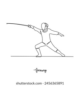 One continuous line drawing of Fencing sports vector illustration. Fencing sports design in simple linear continuous style vector concept. Sports themes design for your asset design illustration.