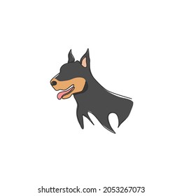 Un dibujo continuo de una fiera doberman perro para la identidad del logo de la compañía de seguridad. Concepto de mascota de perro purebred para ícono de mascota amigable con pedigrí. Ilustración vectorial de diseño de trazos de línea única moderna