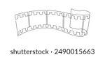 One continuous line drawing of filmstrip. Retro old movie and cinema roll in simple linear style. Vintage video film strip in editable stroke for web banner. Doodle vector illustration
