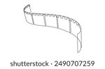 One continuous line drawing of filmstrip. Retro old movie and cinema roll in simple linear style. Vintage video film strip in editable stroke for web banner. Doodle outline vector illustration