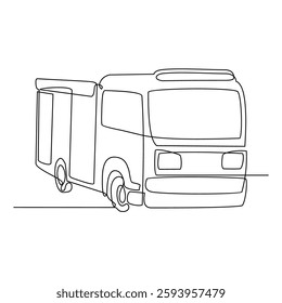 One continuous line drawing of The fire fighter Car is on duty to put out the blazing fire vector illustration. Fire Fighting design illustration simple linear style vector concept for education.