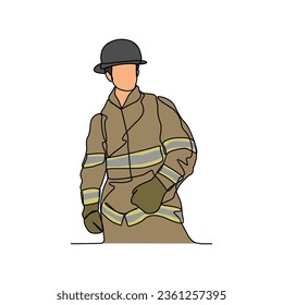 One continuous line drawing of Firefighter profession with white background. Firefighter profession design concept in simple linear style. Firefighter profession design concept vector illustration.
