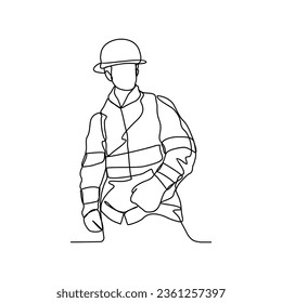 One continuous line drawing of Firefighter profession with white background. Firefighter profession design concept in simple linear style. Firefighter profession design concept vector illustration.