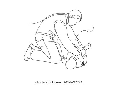 One continuous line drawing of First aid, emergency concept. Doodle vector illustration in simple linear style.