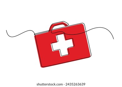 one continuous line drawing of first aid kit.first aid box icon drawn in one line.single line vector illustration.isolated white background