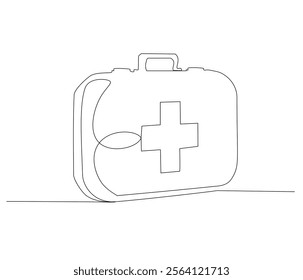 One continuous line drawing of first aid kit box. Single line of first aid kit box vector illustration

