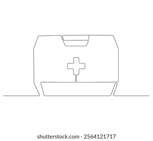 One continuous line drawing of first aid kit box. Single line of first aid kit box vector illustration

