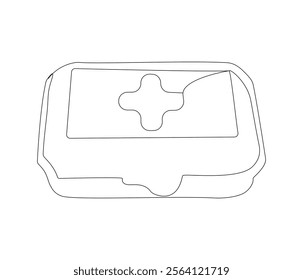 One continuous line drawing of first aid kit box. Single line of first aid kit box vector illustration

