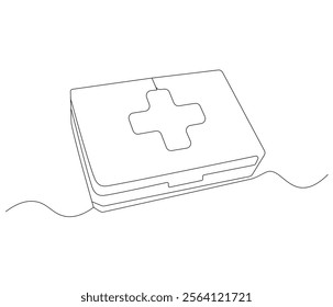One continuous line drawing of first aid kit box. Single line of first aid kit box vector illustration

