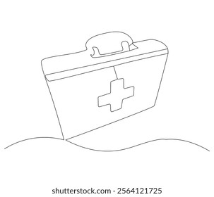 One continuous line drawing of first aid kit box. Single line of first aid kit box vector illustration

