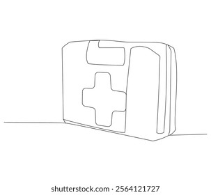 One continuous line drawing of first aid kit box. Single line of first aid kit box vector illustration

