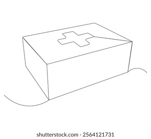One continuous line drawing of first aid kit box. Single line of first aid kit box vector illustration

