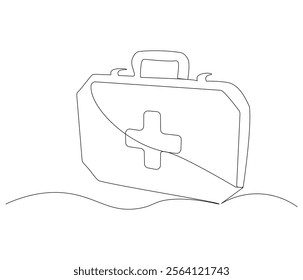 One continuous line drawing of first aid kit box. Single line of first aid kit box vector illustration

