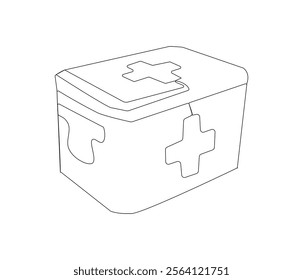One continuous line drawing of first aid kit box. Single line of first aid kit box vector illustration

