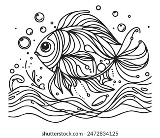Una línea continua de dibujo de un pez. Ilustración vectorial