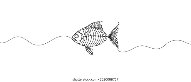 Um desenho de linha contínua de um peixe. Ilustração vetorial.