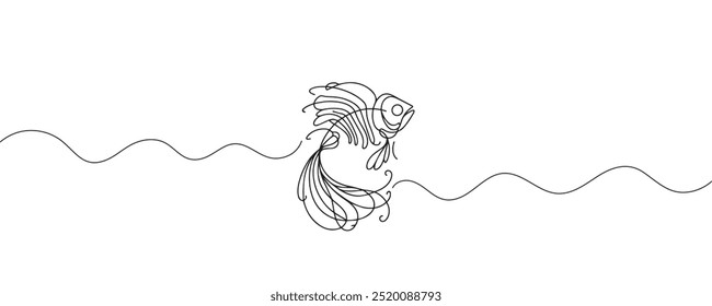 One continuous line drawing of a fish. Vector illustration.