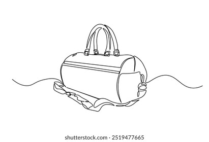 One continuous line drawing fitness bag. Sport bag in single line illustration.