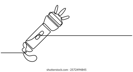 One continuous line drawing of flashlight poster vector illustration. Pro vector, flashlight drawing one continuous line vector, One line drawing of flashlight. Equipment for camping minimalist design