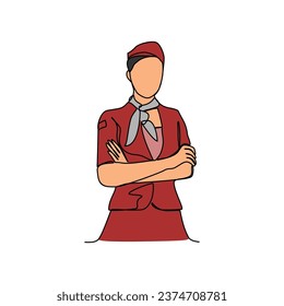 One continuous line drawing of Flight attendant profession with white background. Flight attendant profession design concept in simple linear style. Flight attendant profession design concept vector.