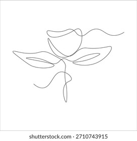 Um desenho de linha contínua de Flower. Desenho de linha única de Flor
