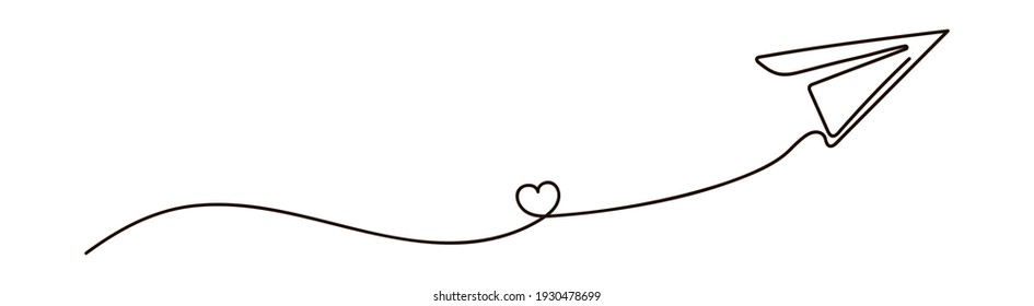 One continuous line drawing of a flying paper airplane. Modern one line draw graphic design. Ek Vector illustration isolated on white background.